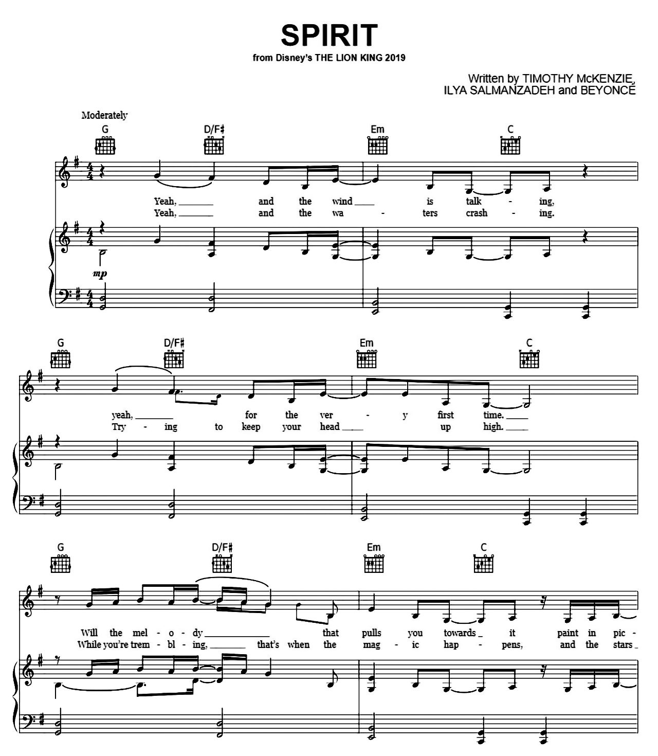 Spirit (from The Lion King) sheet music