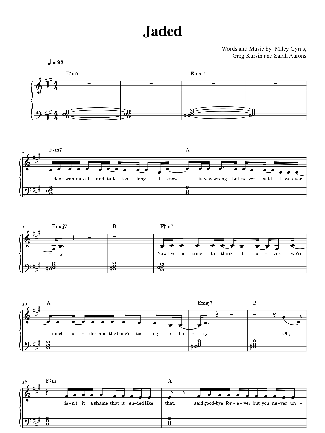 Jaded sheet music