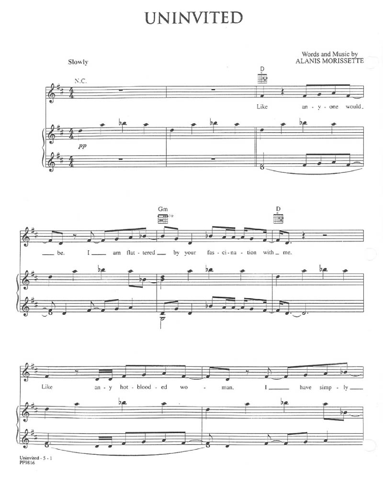 Uninvited sheet music