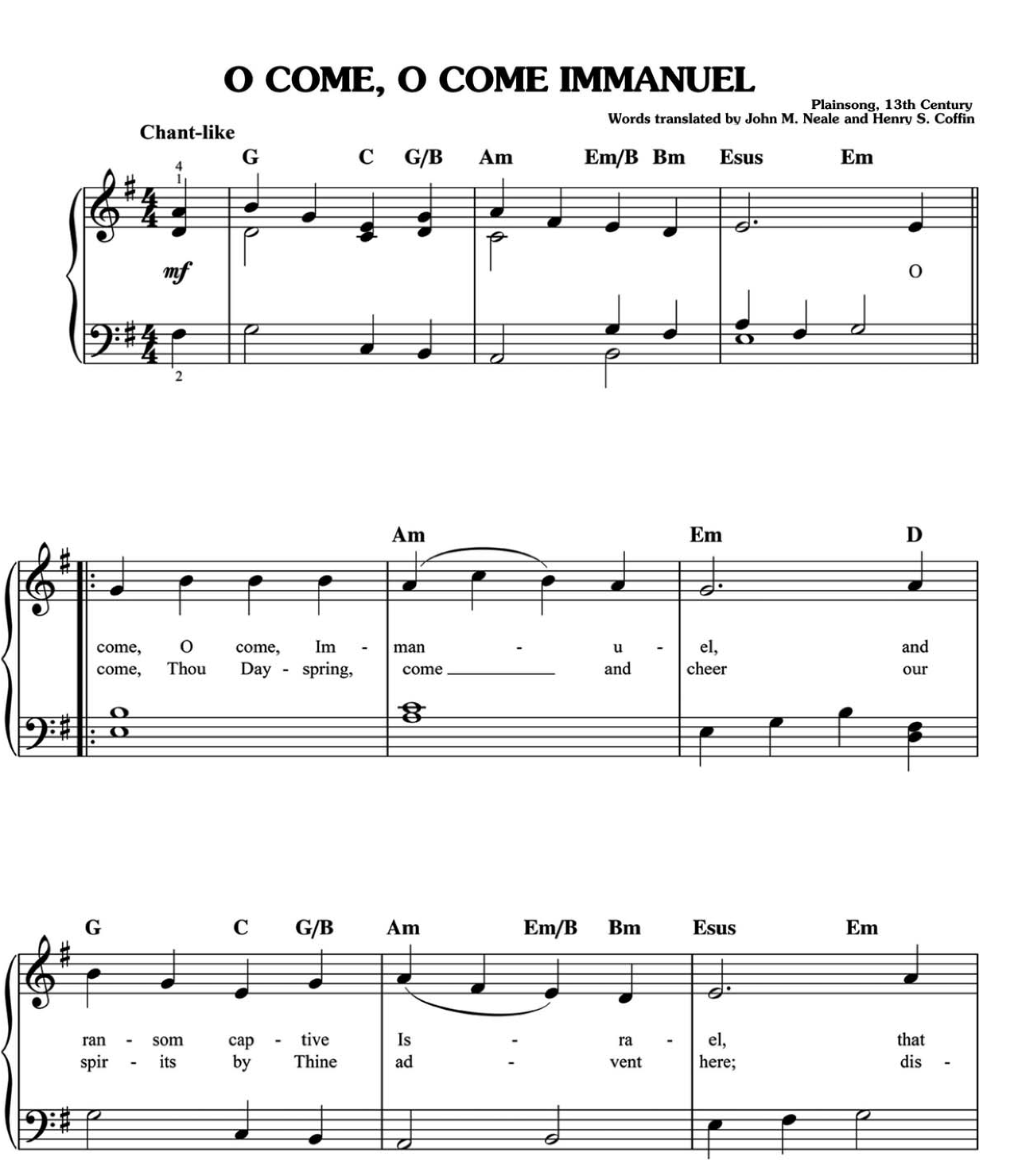 O Come O Come Immanuel sheet music