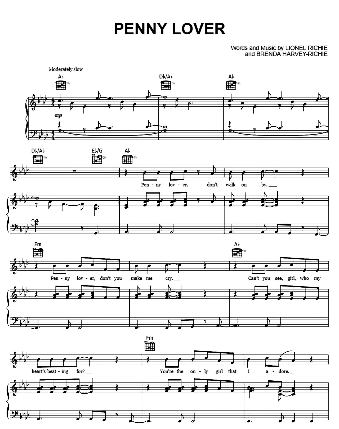 Penny Lover sheet music