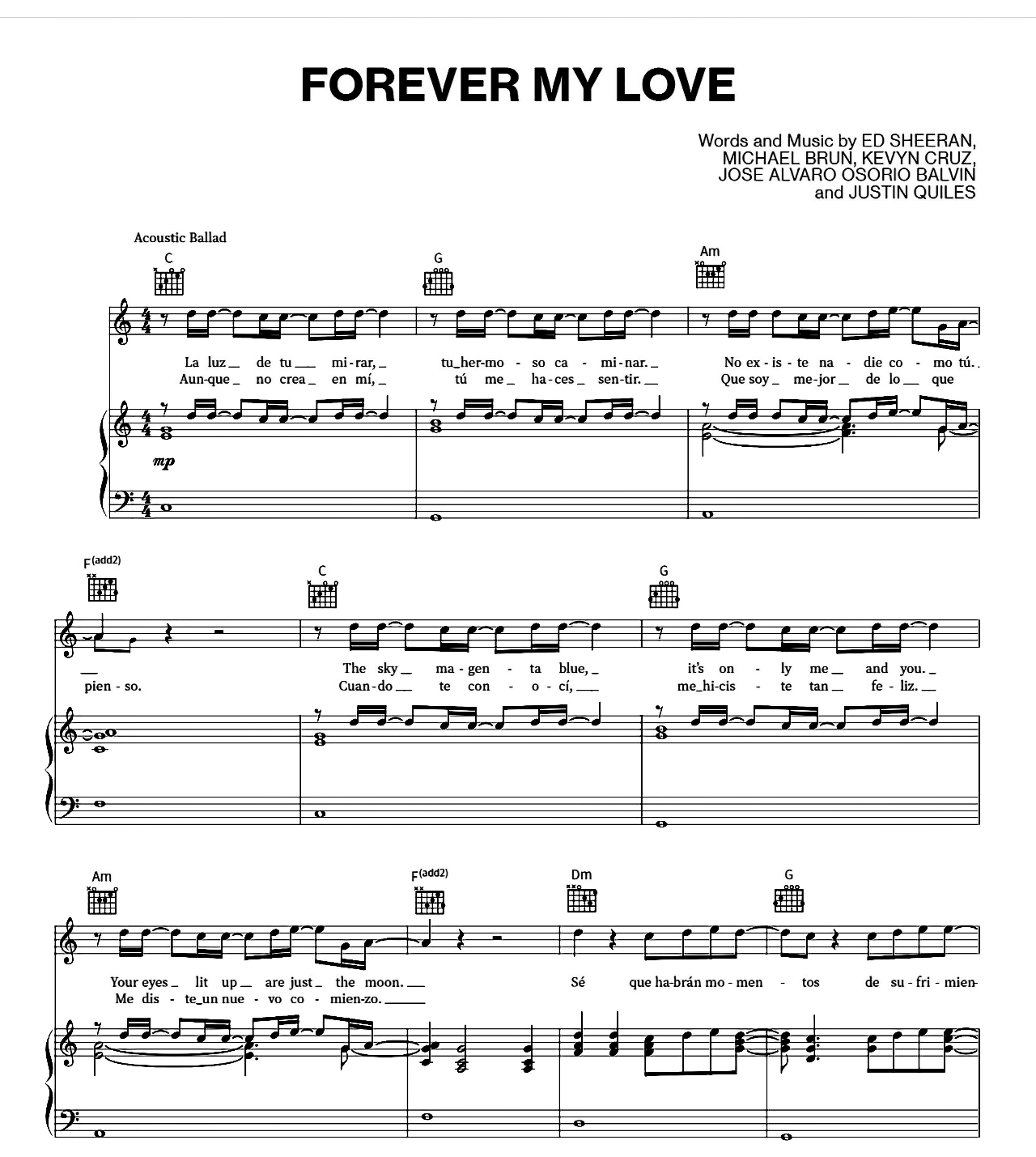 Forever My Love sheet music