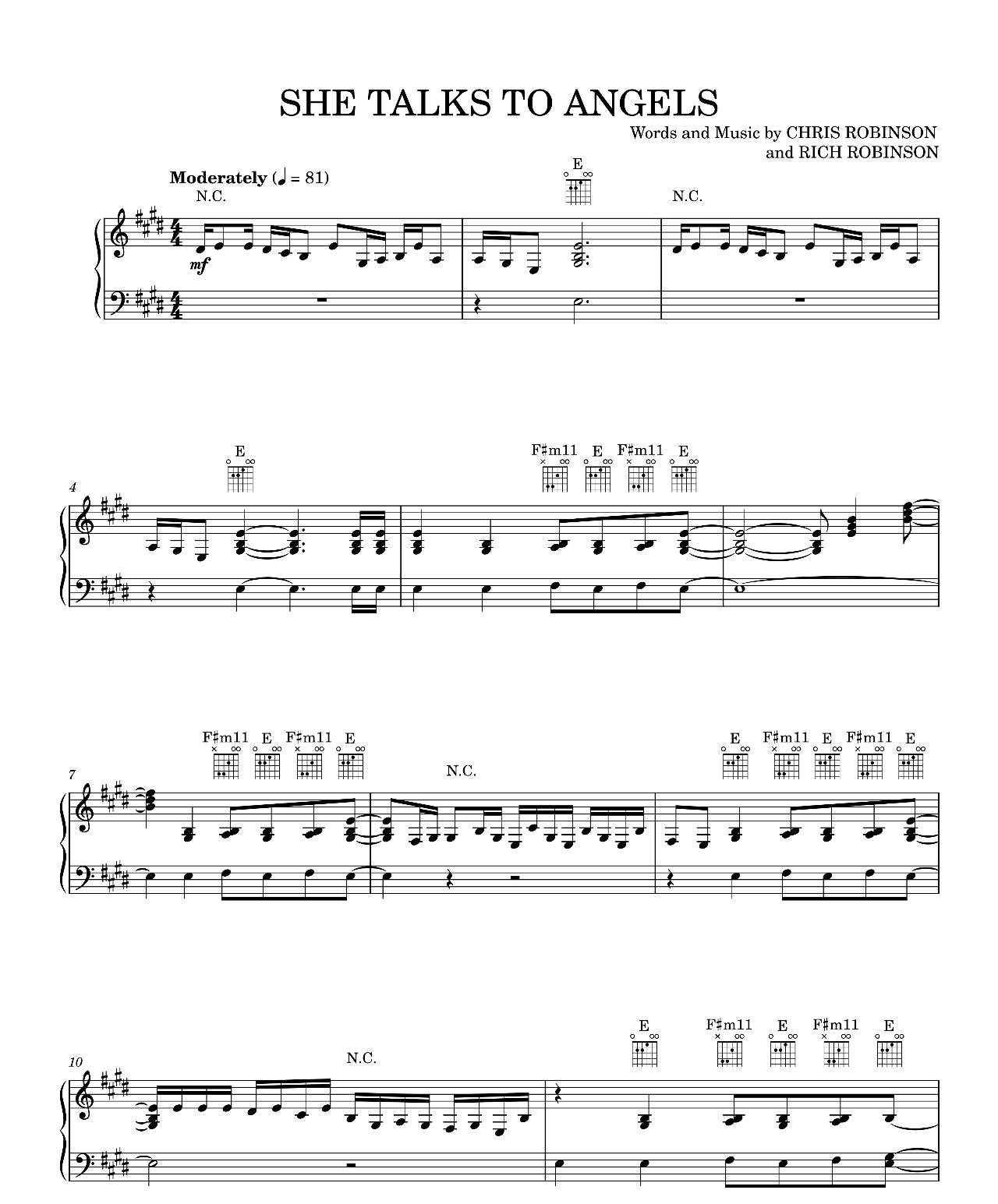 She Talks To Angels sheet music