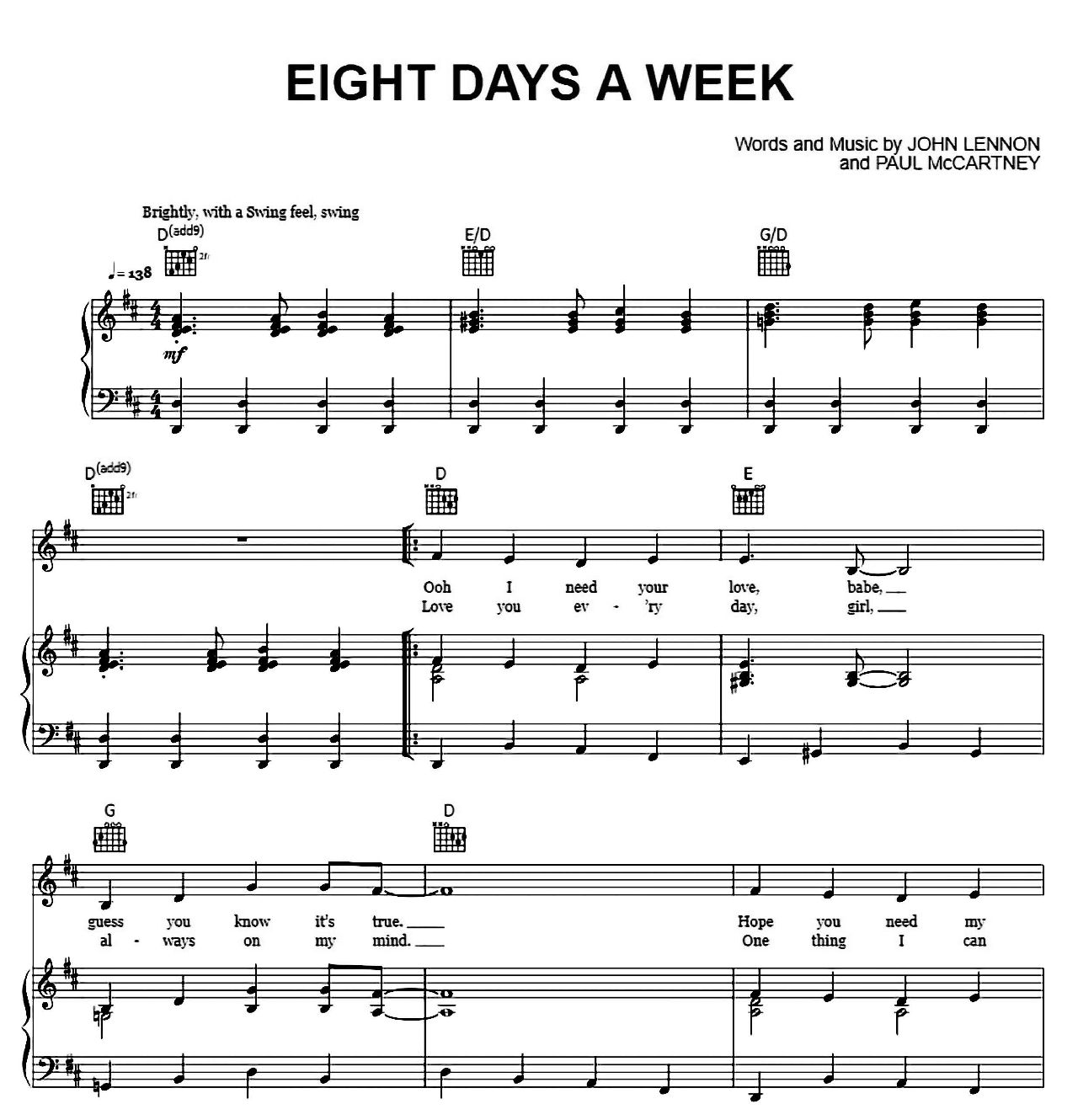 Eight Days A Week sheet music