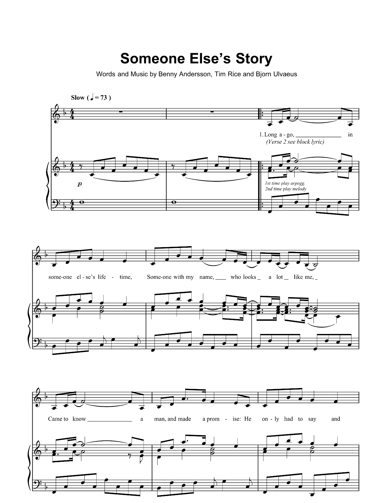 Someone Else's Story (from Chess) sheet music