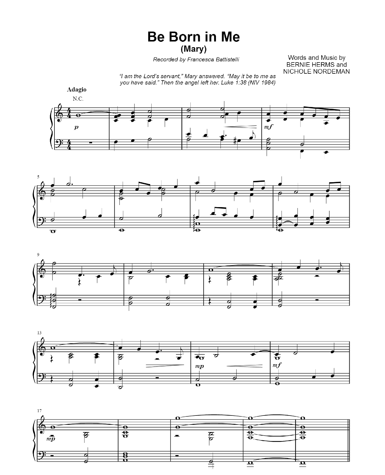 Be Born In Me sheet music