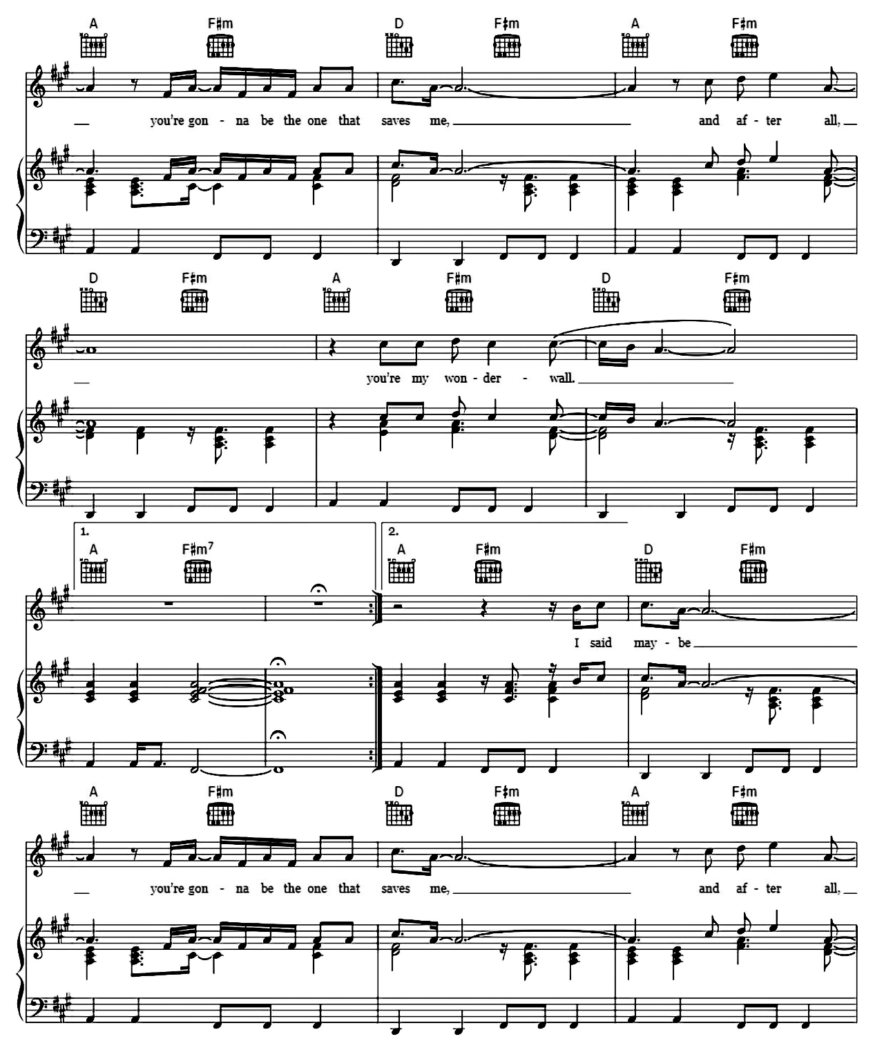 Wonderwall sheet music 4