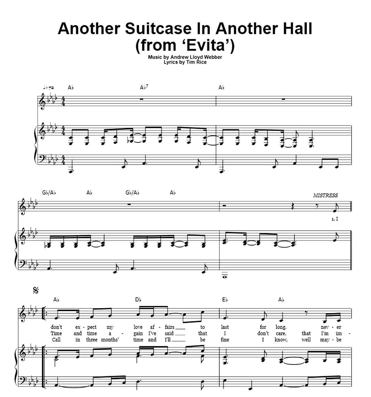 Another Suitcase In Another Hall (From Evita) sheet music