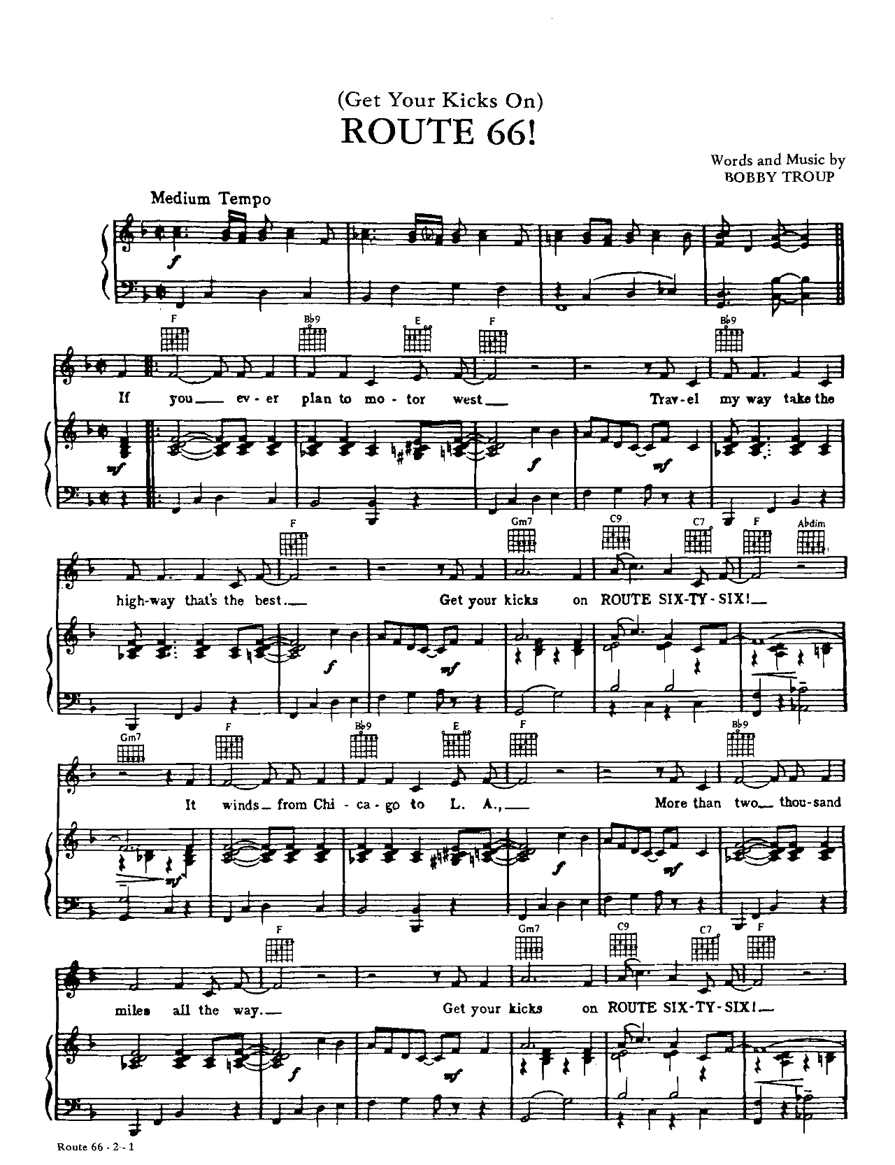 Route 66 sheet music