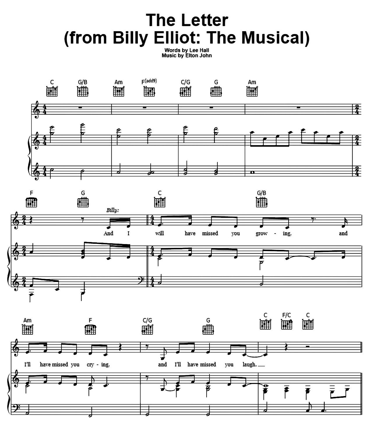 The Letter (from Billy Elliot) sheet music