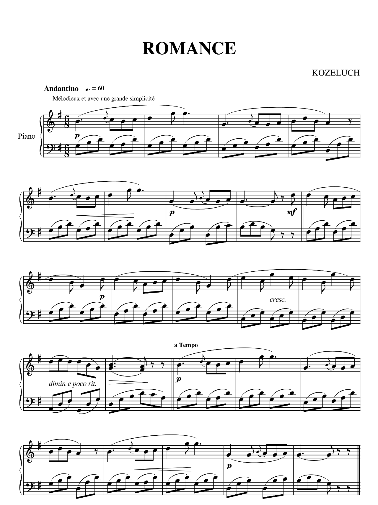 Romance sheet music