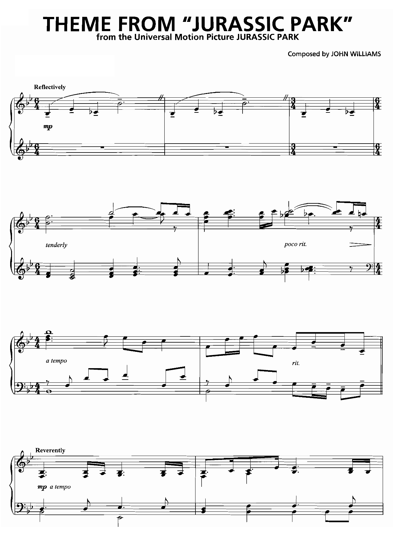 Theme From Jurassic Park sheet music