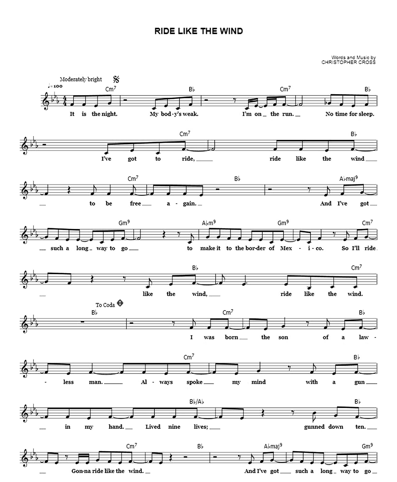 Ride Like The Wind sheet music