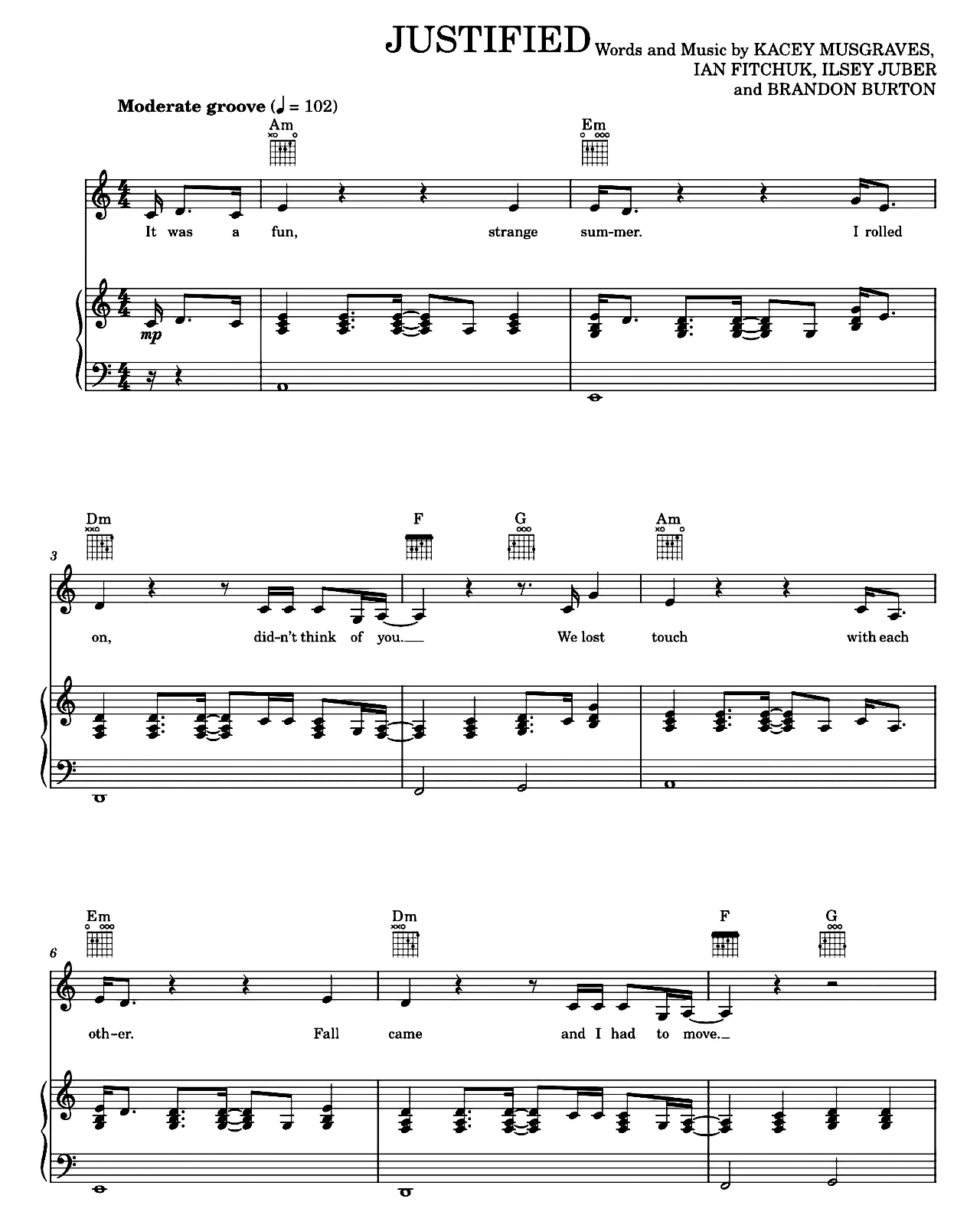 Justified sheet music