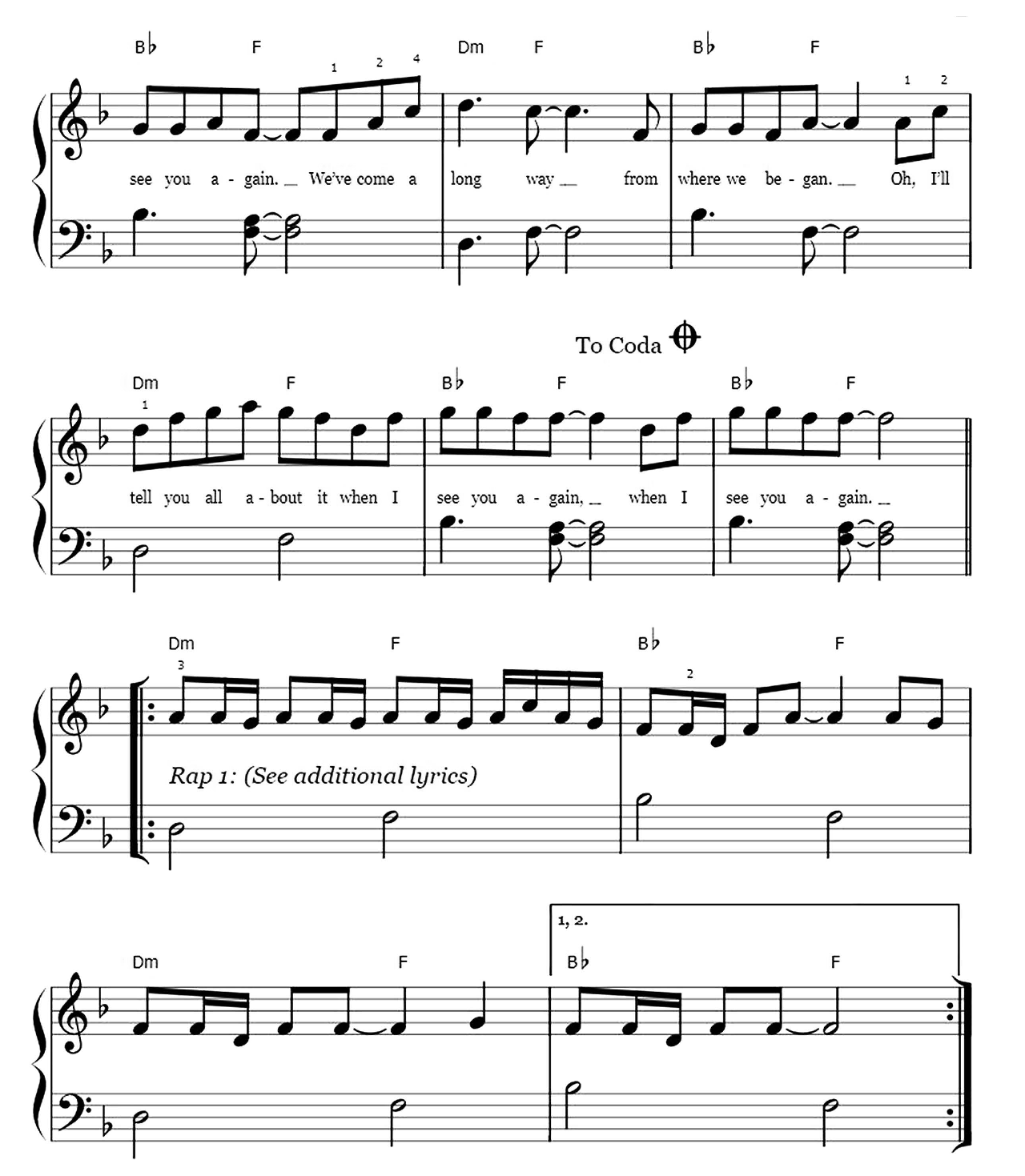 See You Again (easy Piano From Furious 7) sheet music 2