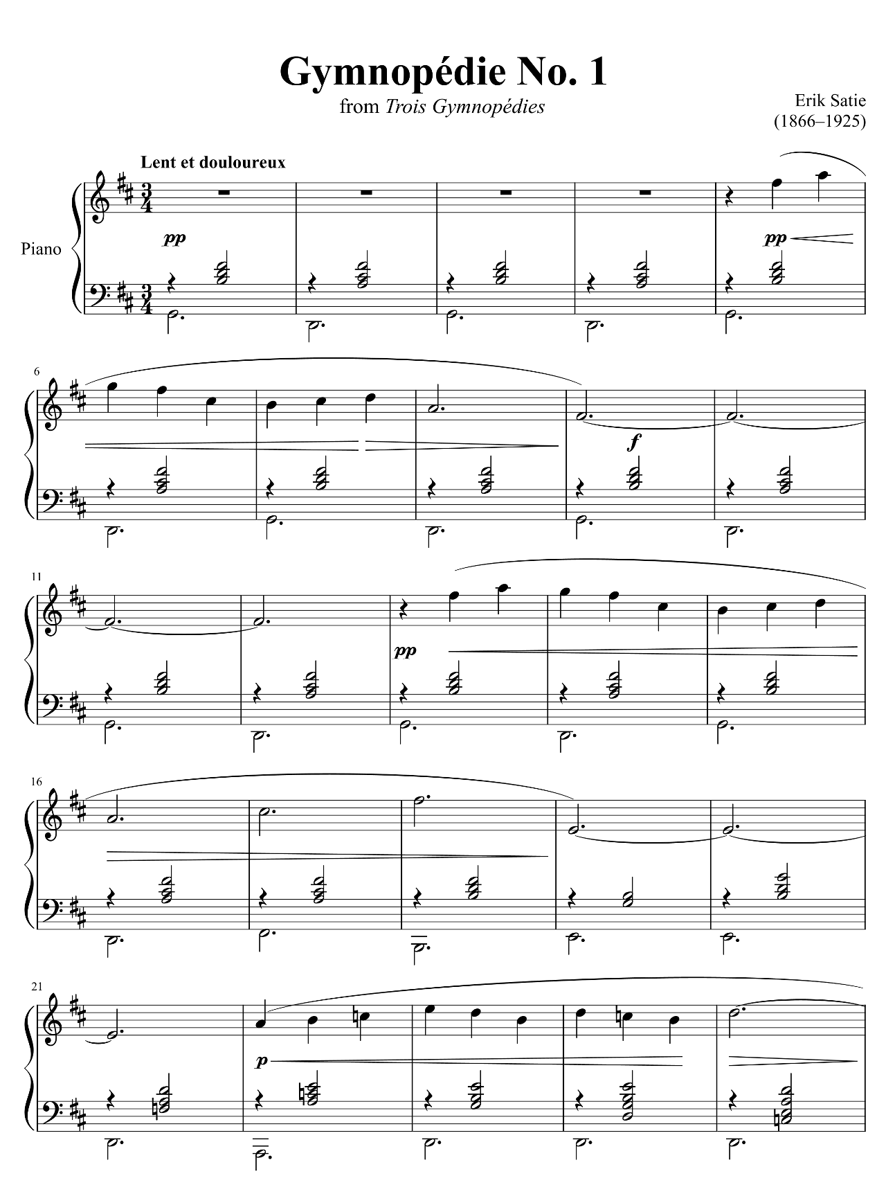 Gymnopedie No1 sheet music