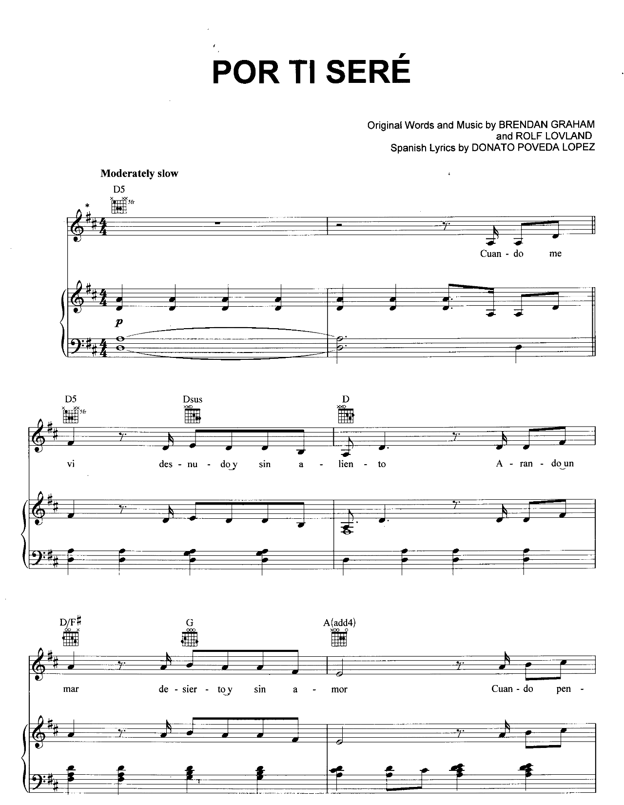 Por Ti Sere (You Raise Me Up) sheet music