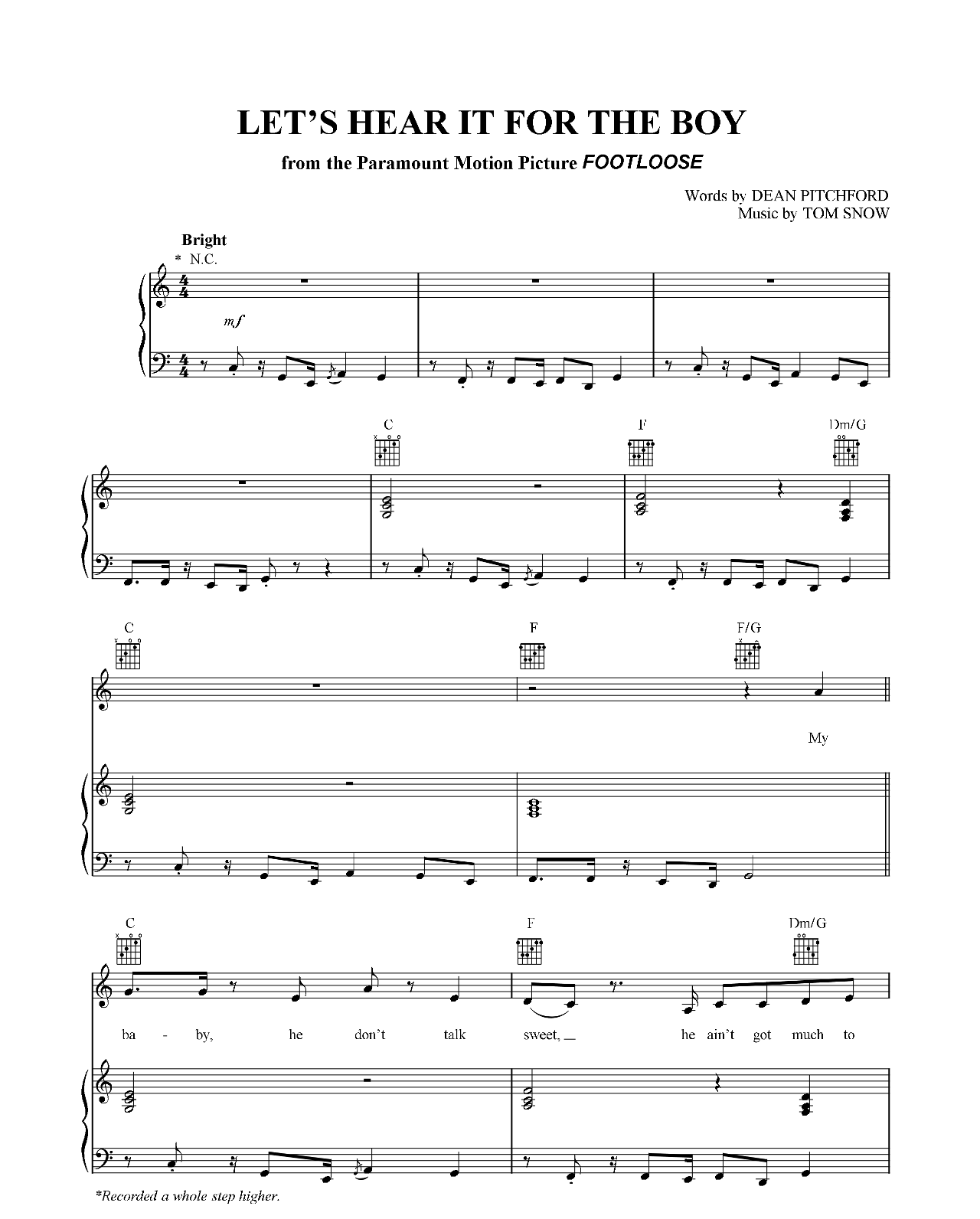 Let's Hear It For The Boy (from Footloose) sheet music