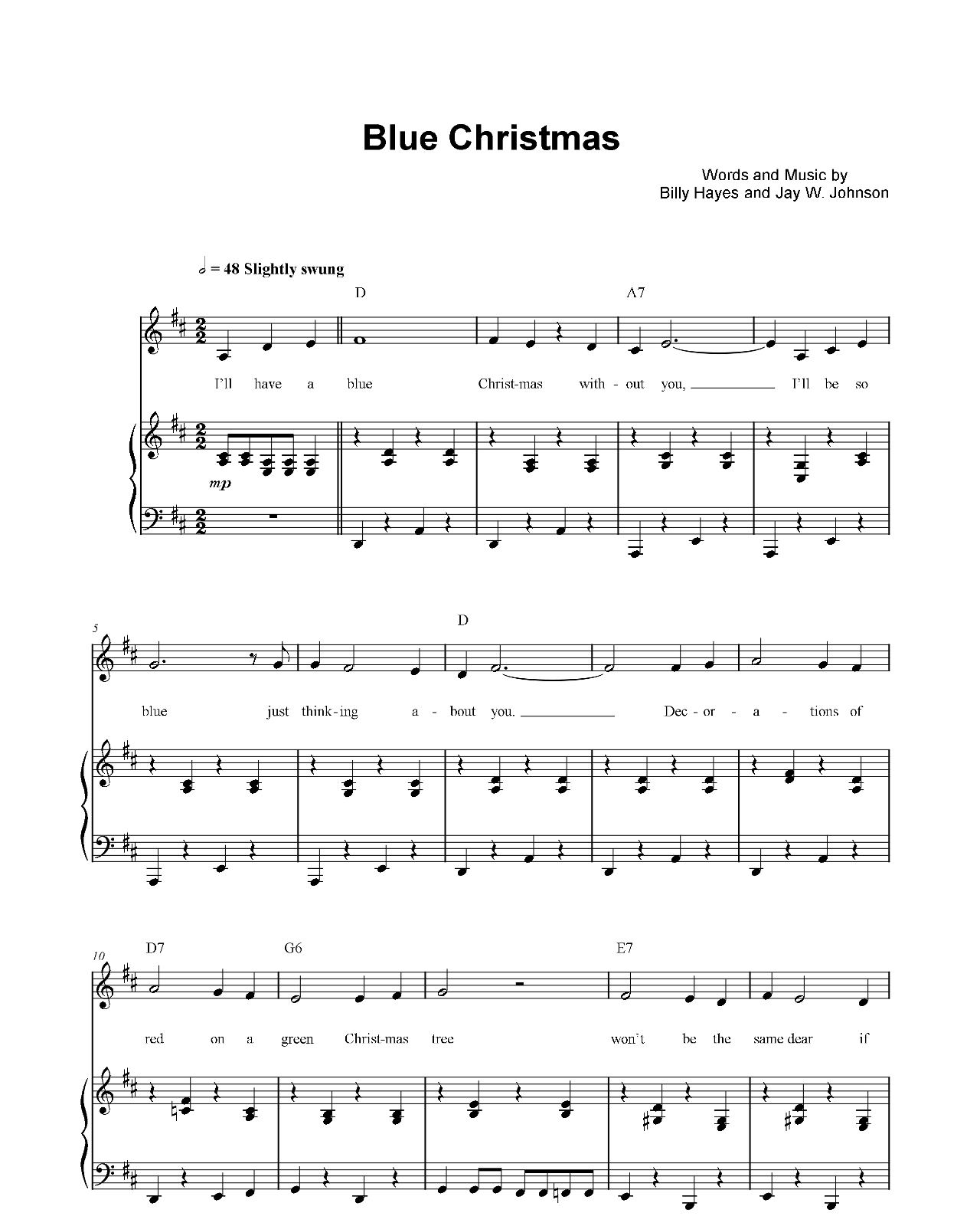 Blue Christmas sheet music