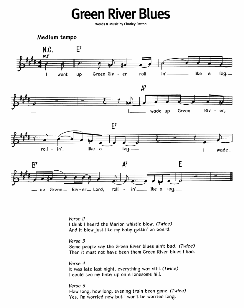 Green River Blues sheet music