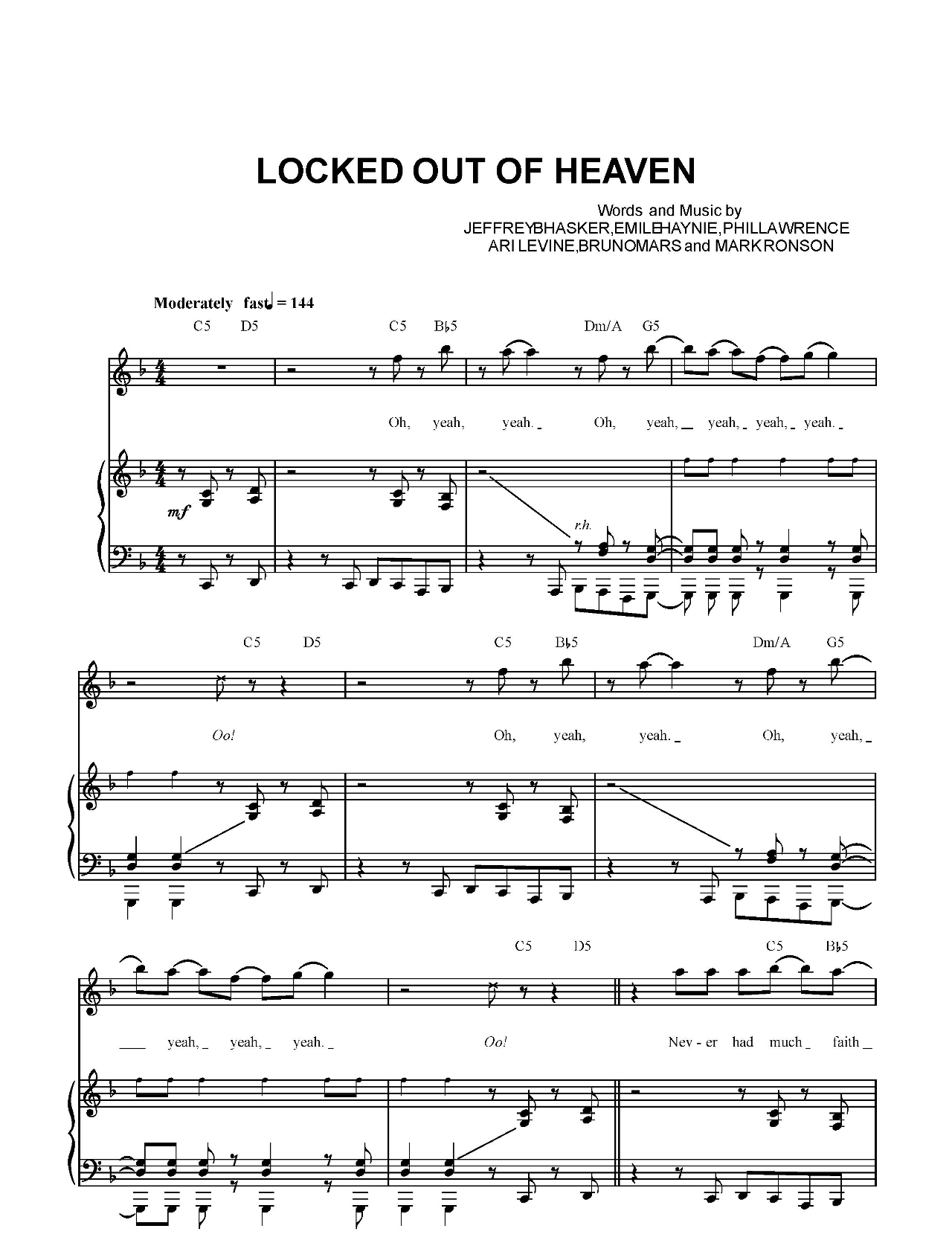 Locked Out Of Heaven sheet music