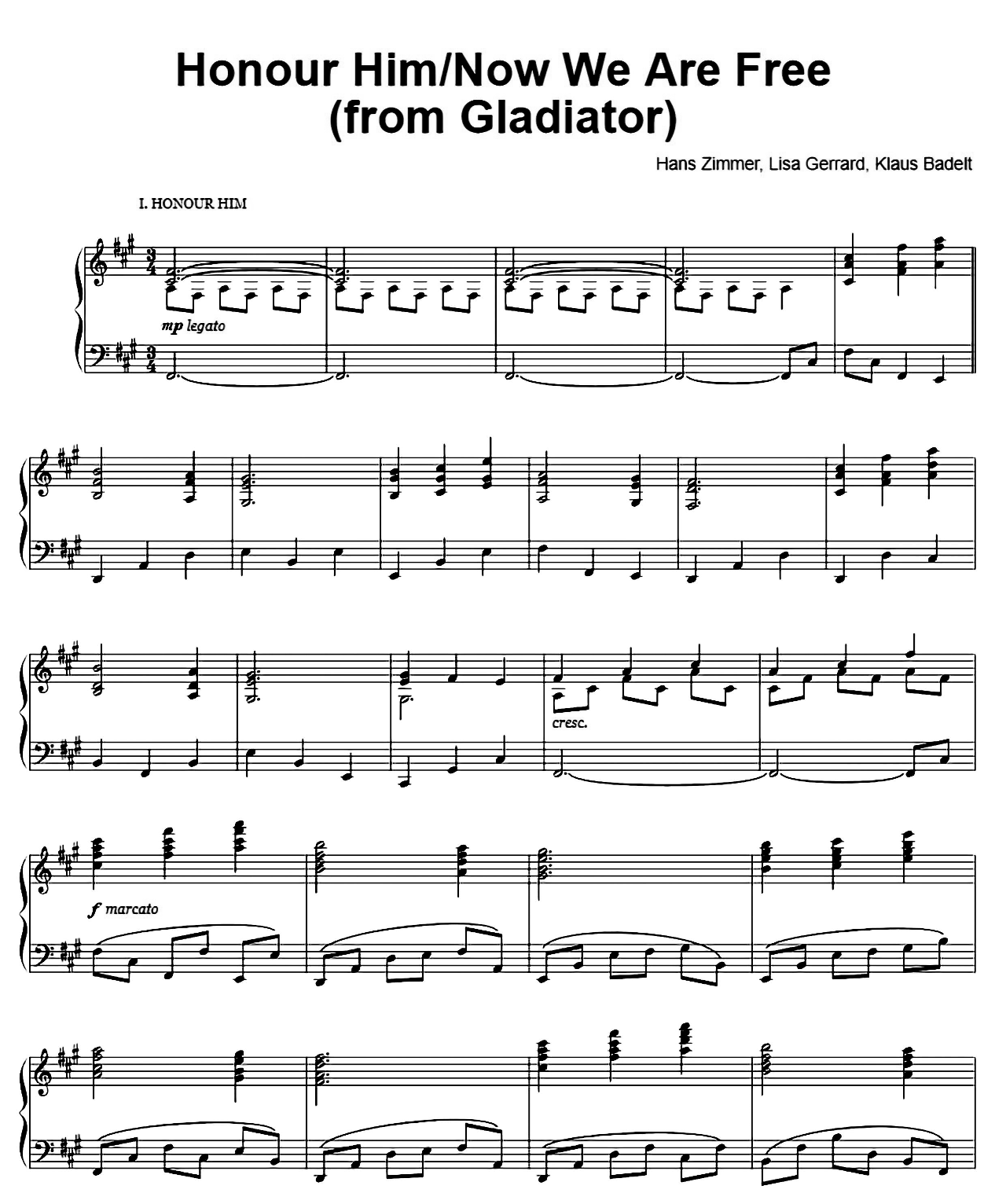 Honor Him Now We Are Free (from Gladiator) sheet music