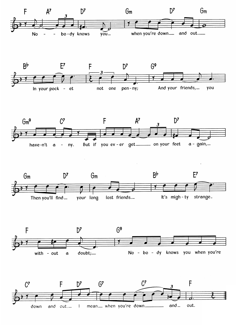 Nobody Knows You're Down And Out sheet music 2