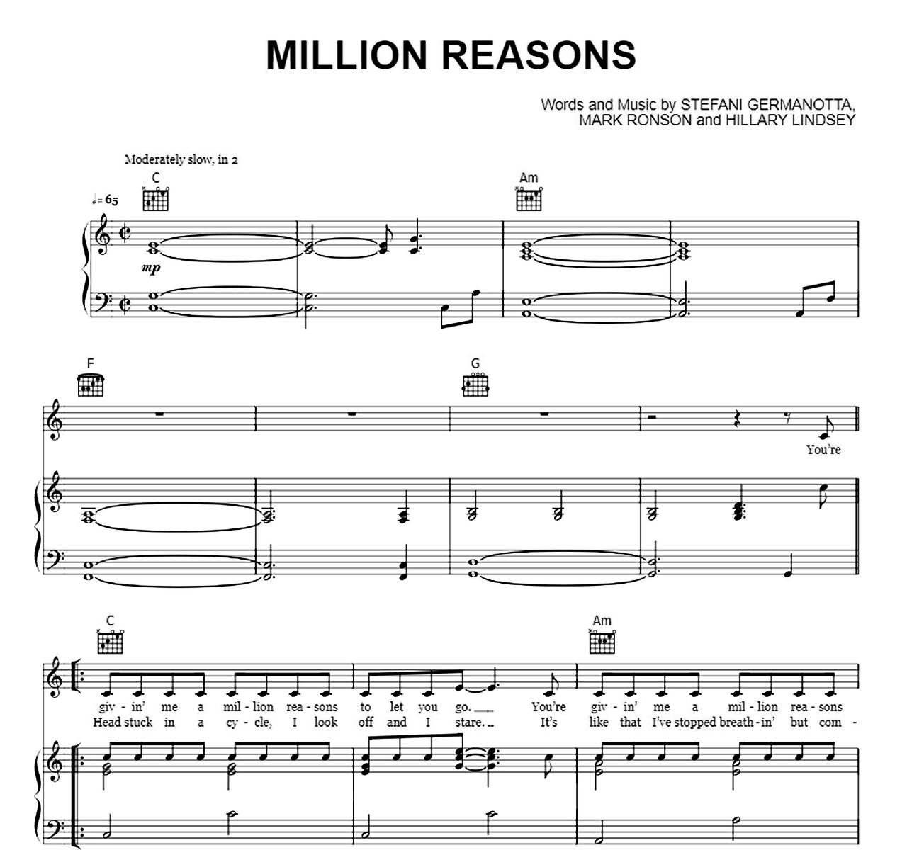 Million Reasons sheet music