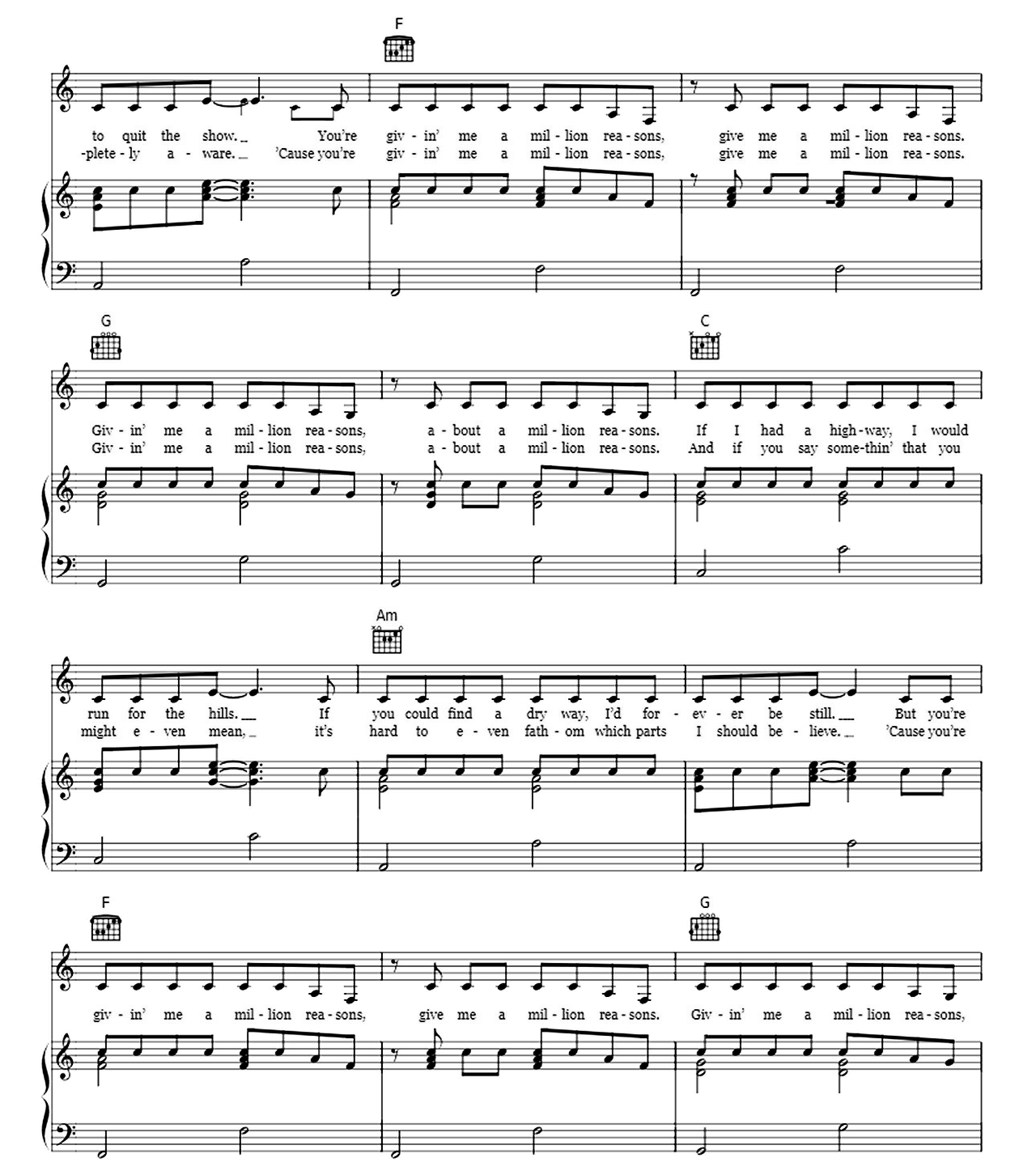 Million Reasons sheet music 2