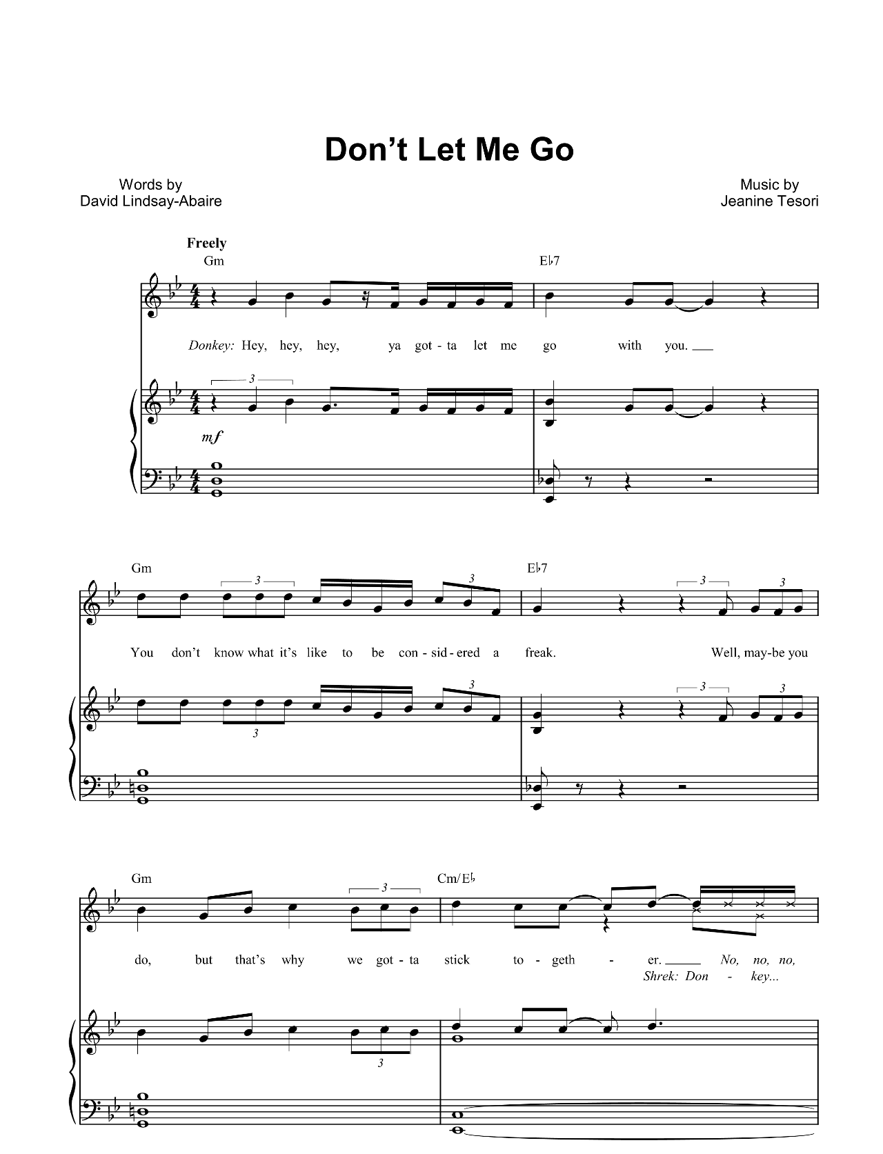 Don't Let Me Go (from Shrek (The Musical)) sheet music