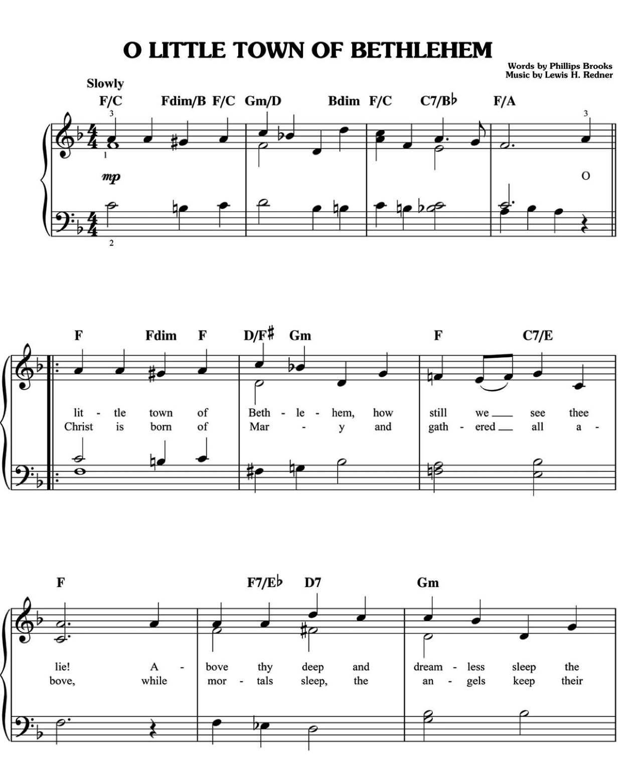 O Little Town Of Bethlehem sheet music