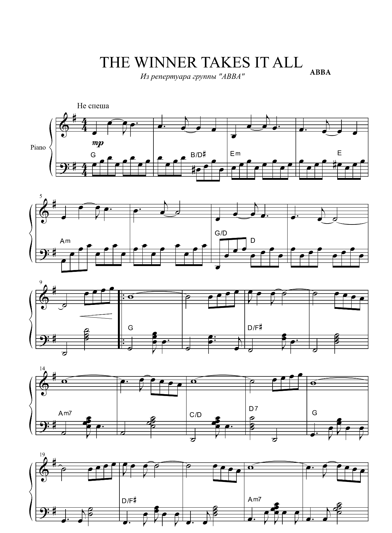 The Winner Takes It All sheet music