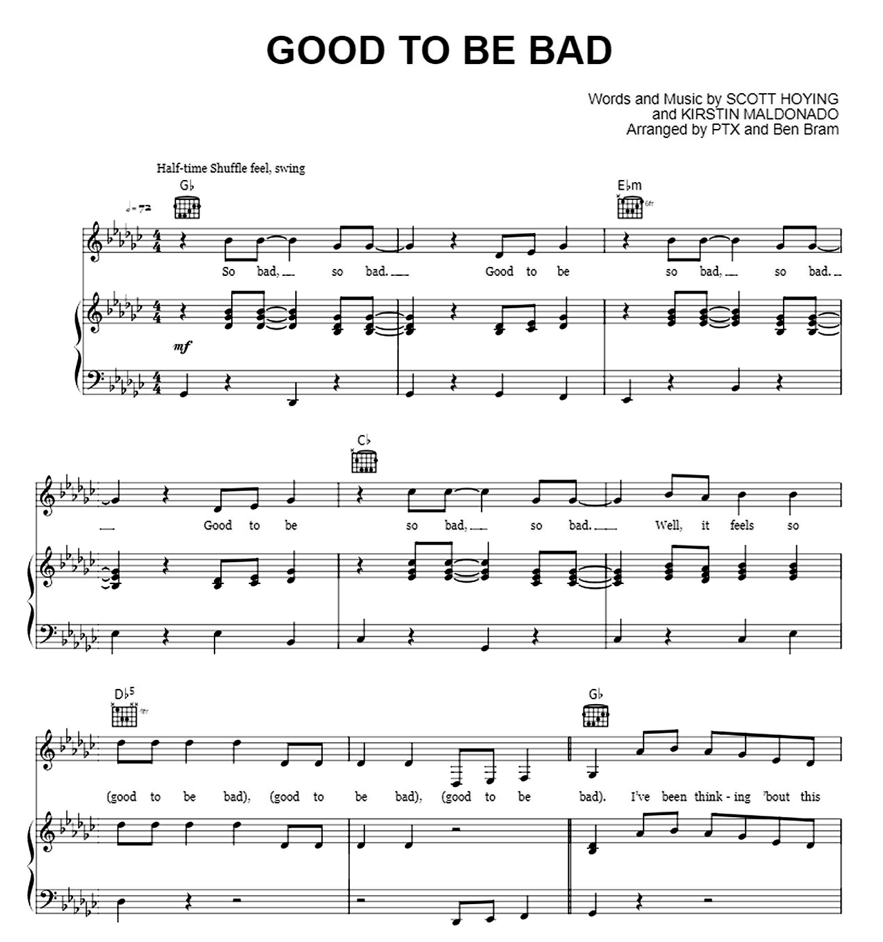 Good To Be Bad sheet music