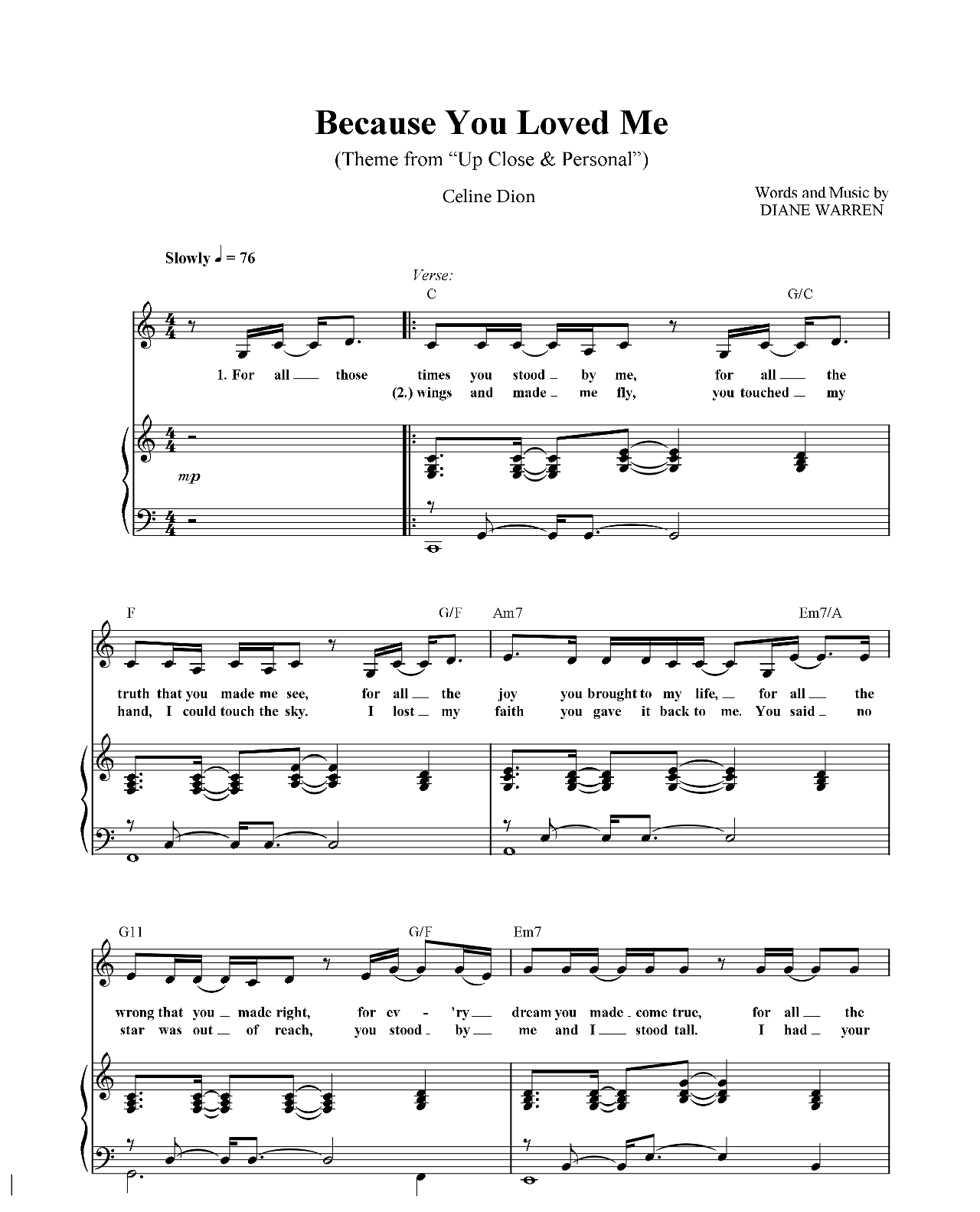 Because You Loved Me sheet music