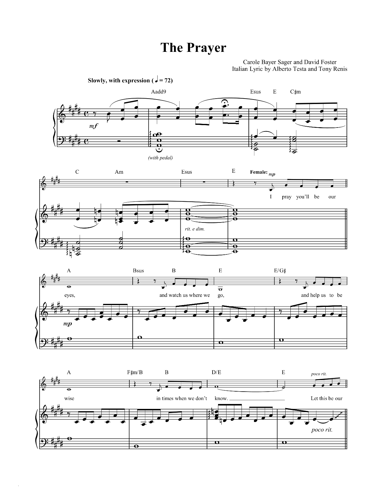 The Prayer sheet music