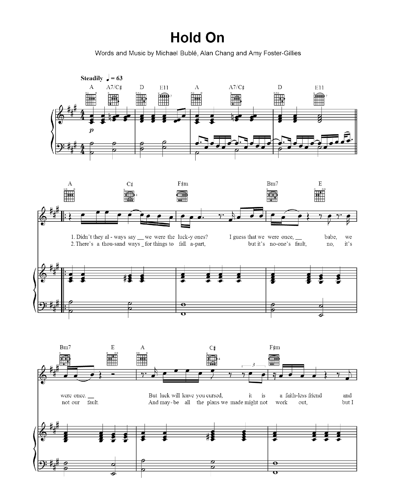 Hold On sheet music