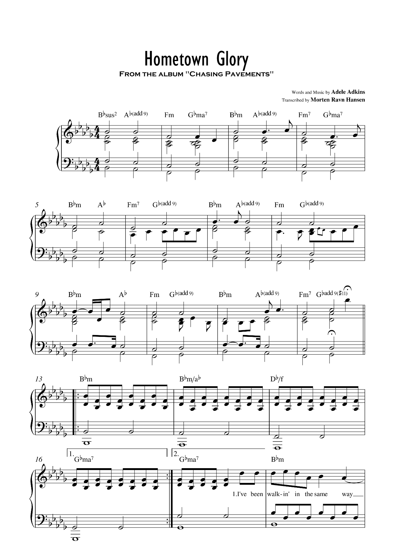 Hometown Glory sheet music