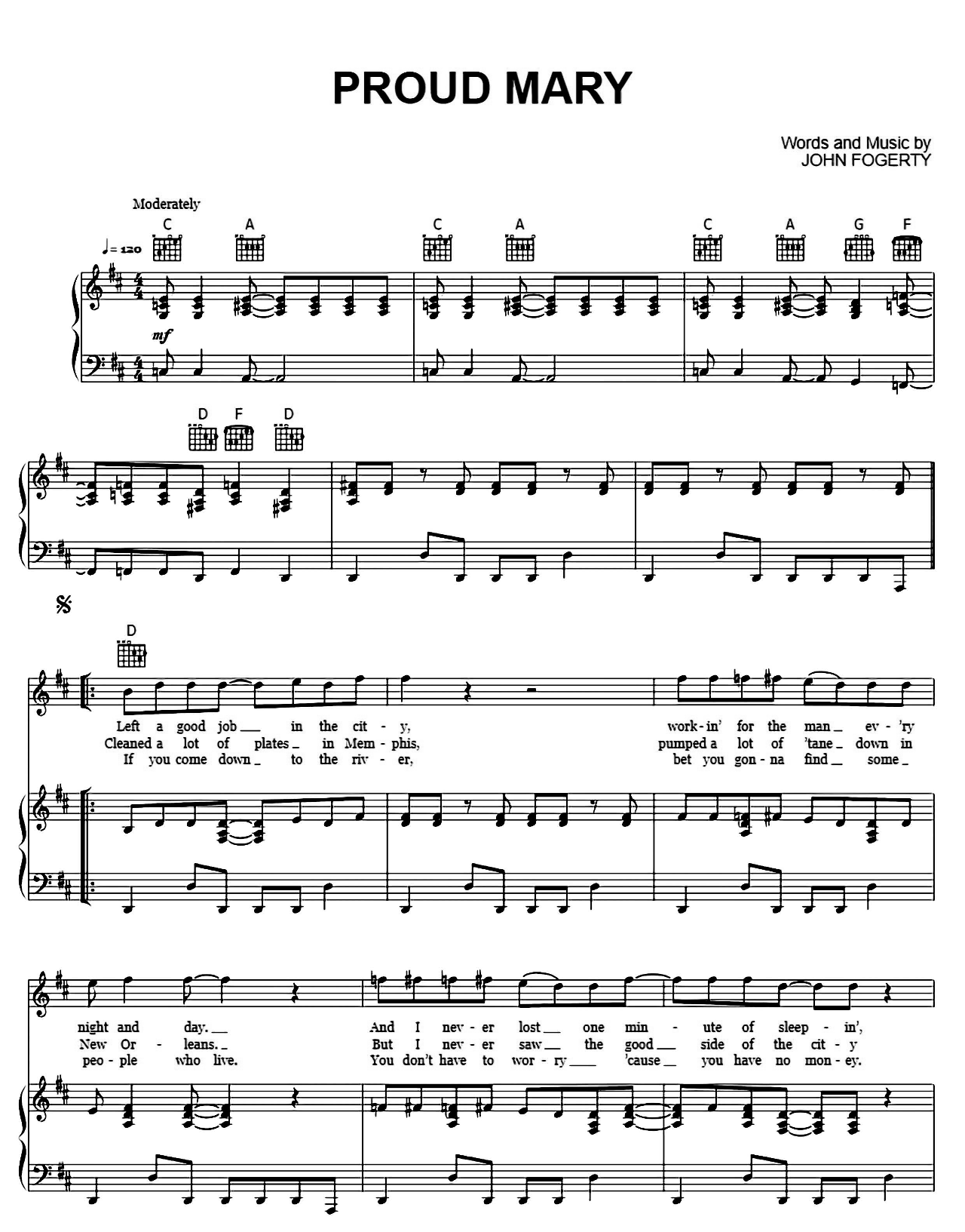 Proud Mary sheet music