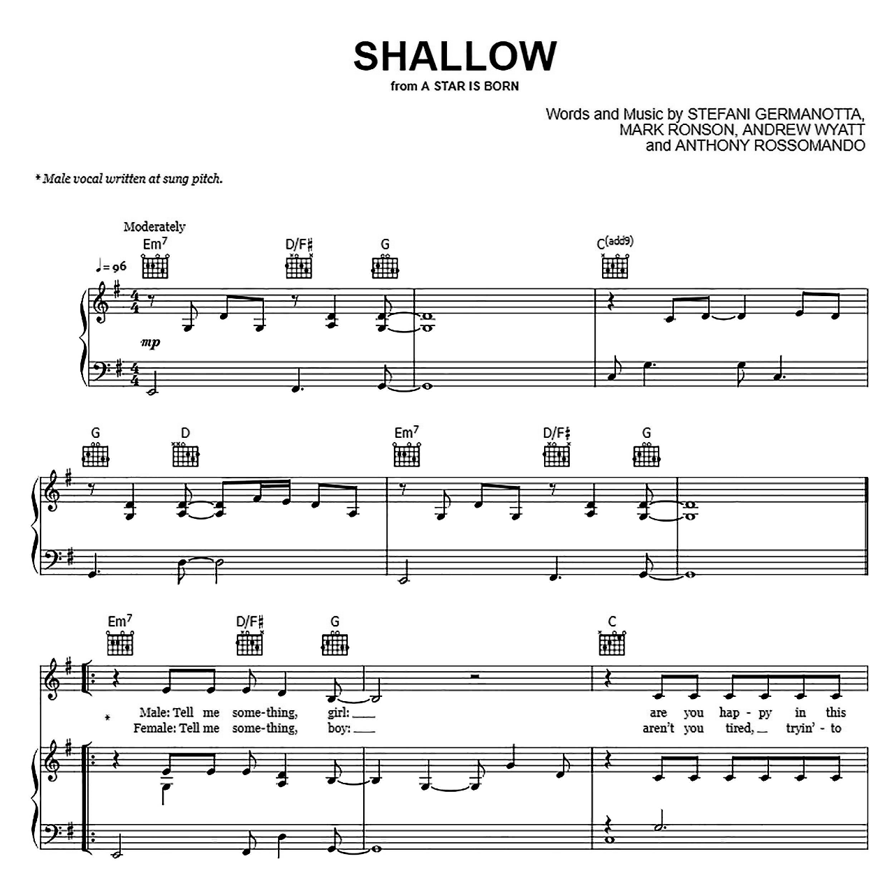 Shallow (from A Star Is Born) sheet music