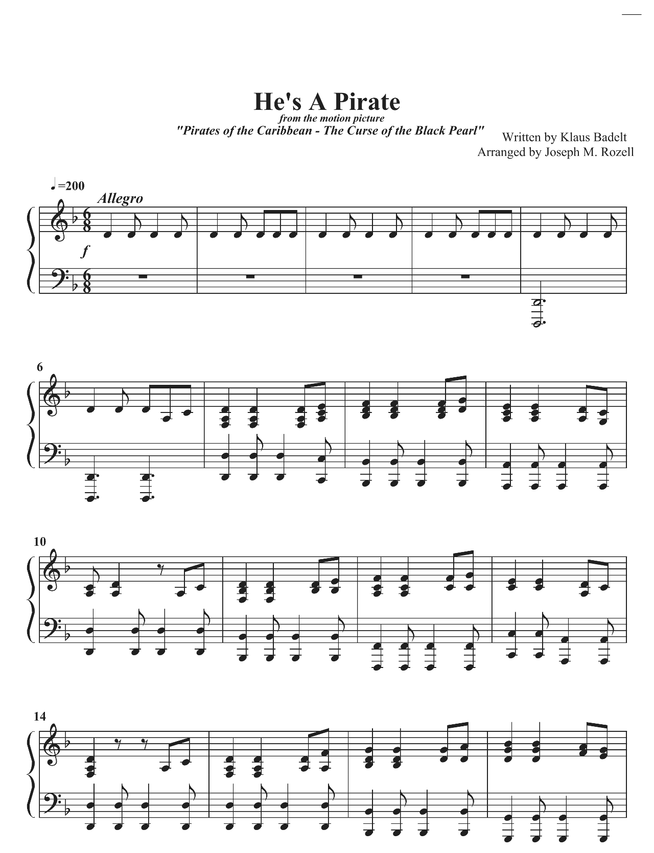 He's A Pirate sheet music