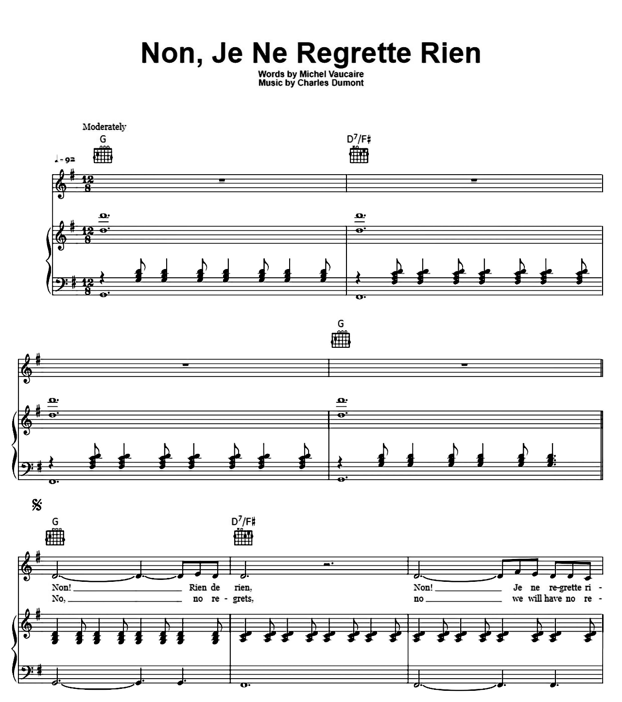 Non Je Ne Regrette Rien sheet music
