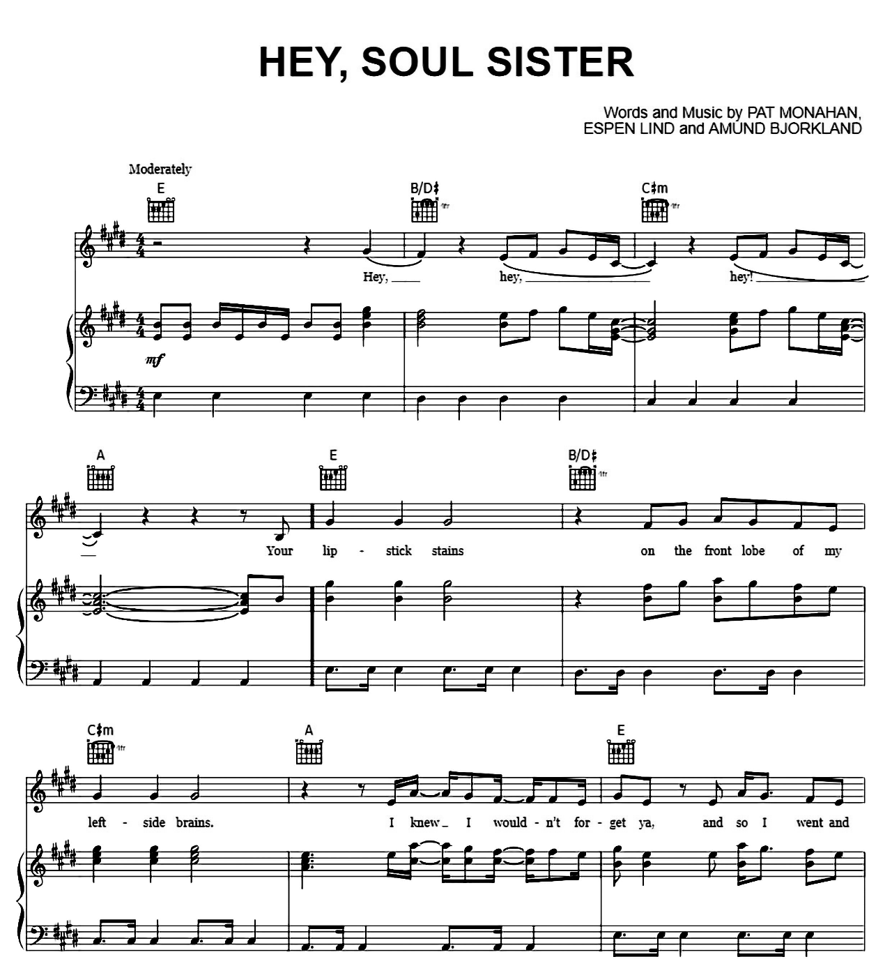 Hey Soul Sister by Train Sheet Music - Meta-chords