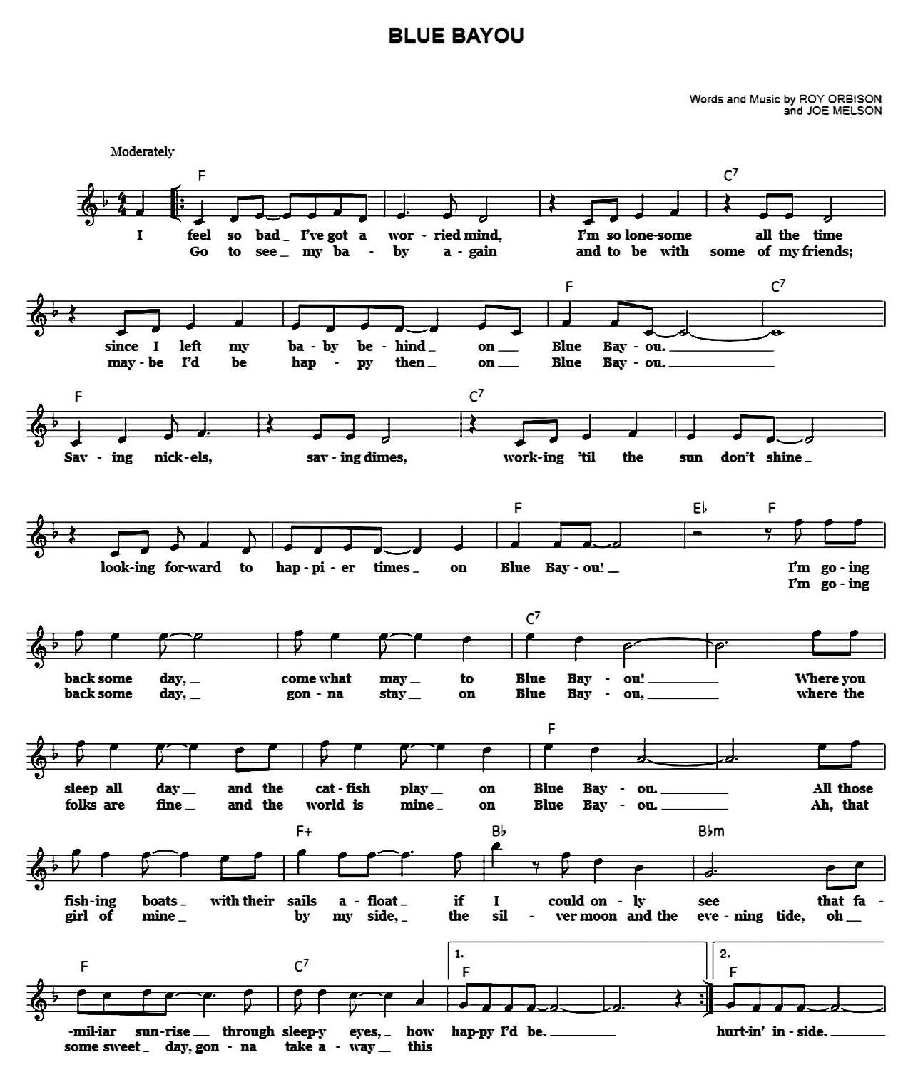 Blue Bayou sheet music