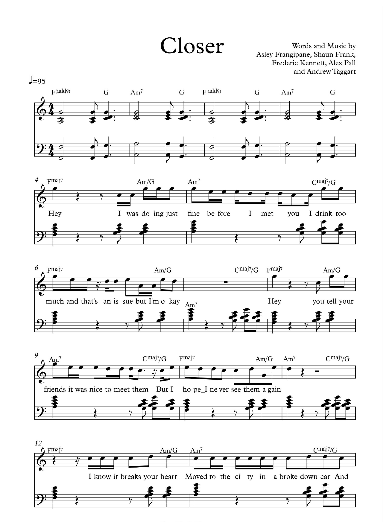 Closer sheet music