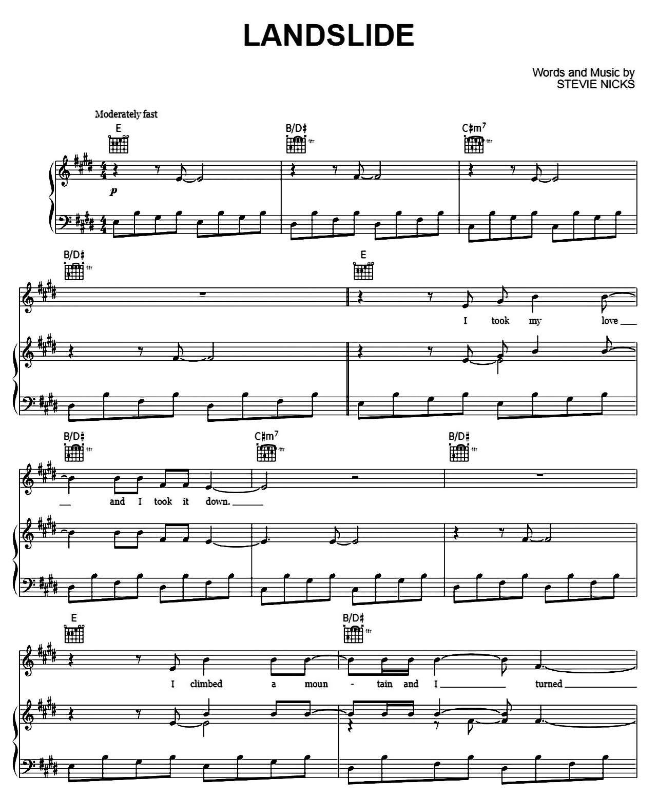 Landslide sheet music