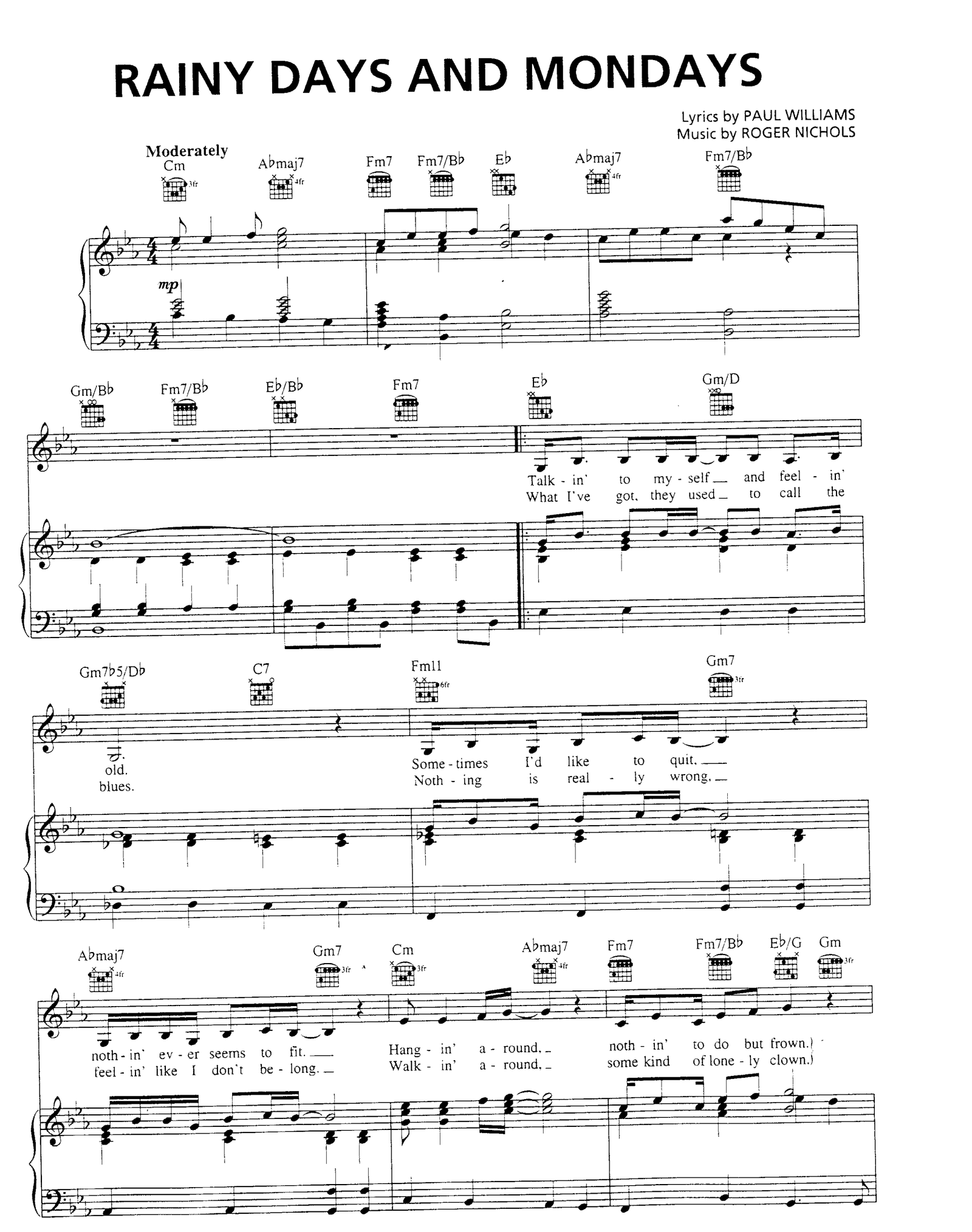 Rainy Days And Mondays sheet music