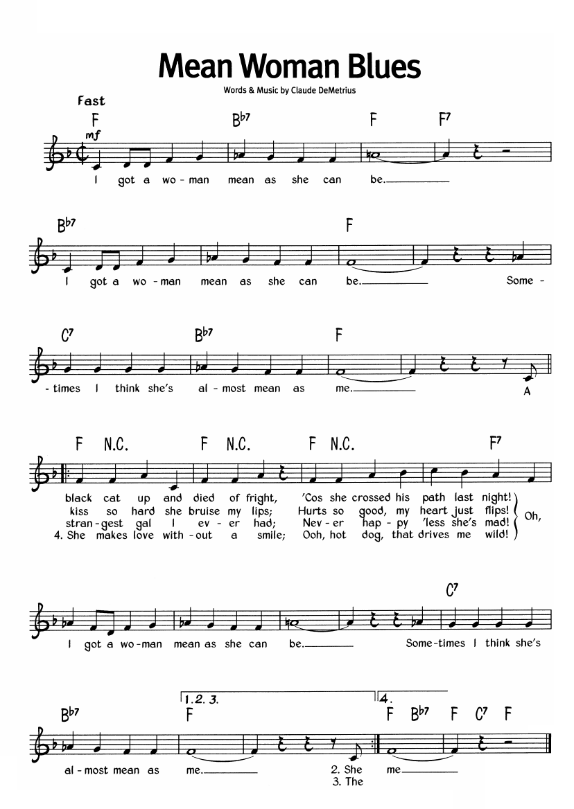 Mean Woman Blues sheet music