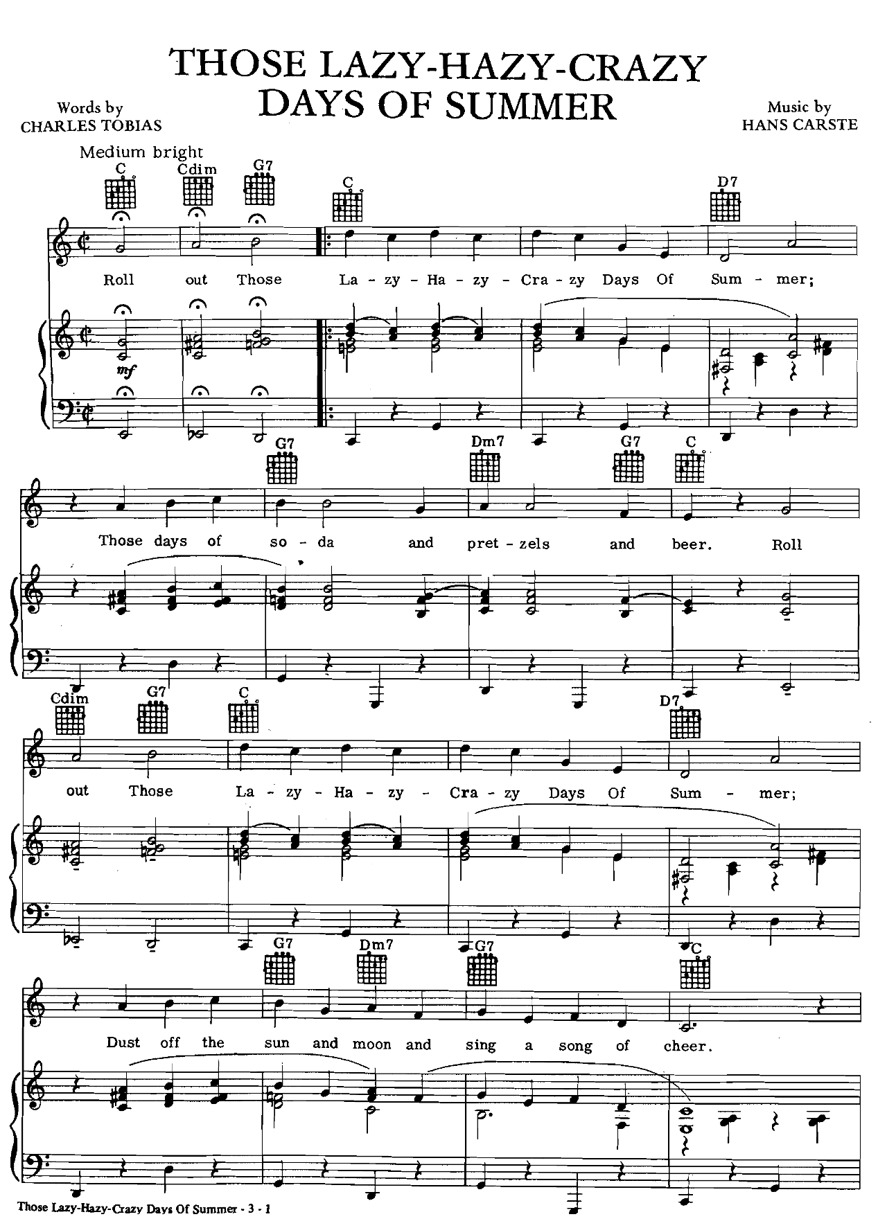 Those Lazy Hazy Crazy Days Of Summer sheet music