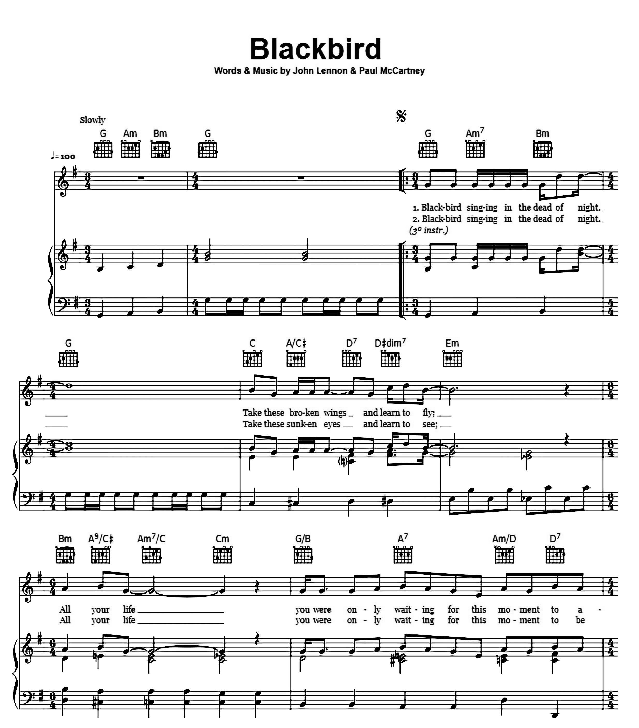 Blackbird sheet music