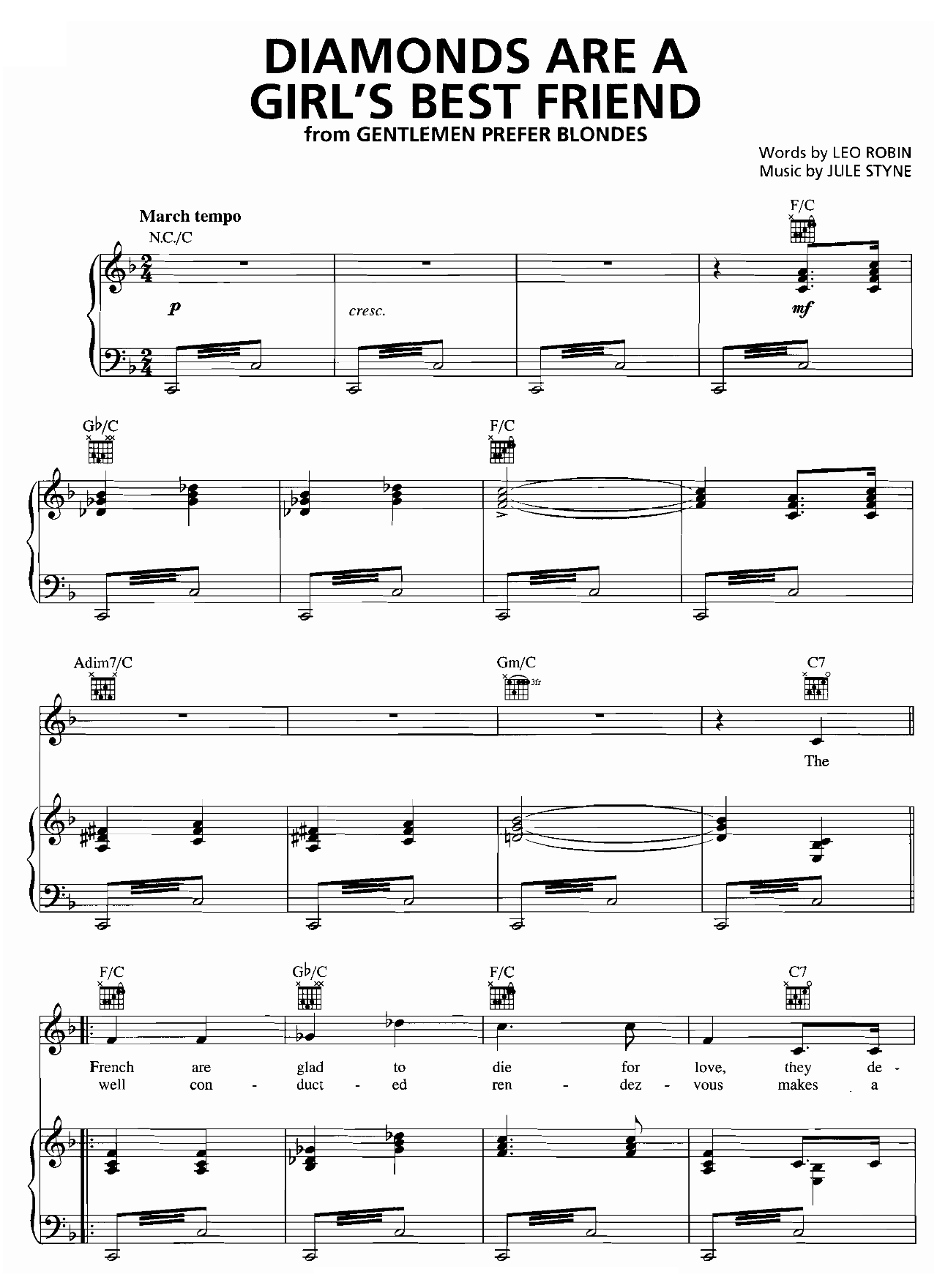 Diamonds Are A Girl's Best Friend (From Gentlemen Prefer Blondes) sheet music